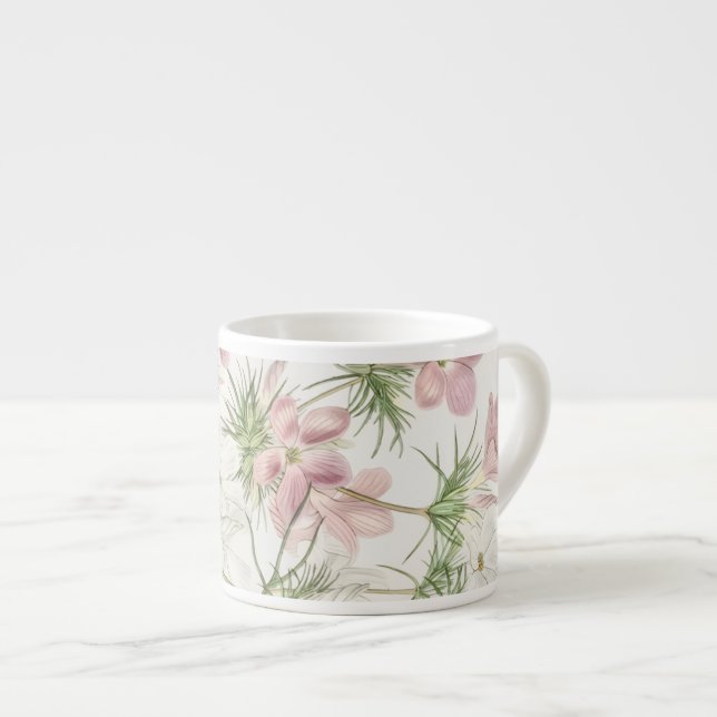 Caneca de Expresso com Flor Rosa e Pinheiro (Frente Esquerda)