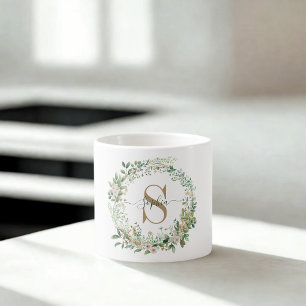 Caneca de Expresso com Monograma Botânico Elegante