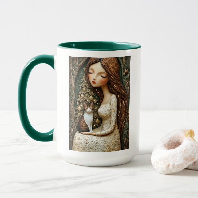 Caneca de Fada de Gato de Inverno Caprichosa Natal (Com Donut)