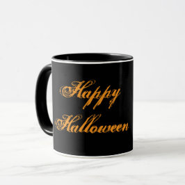 Caneca de Feliz Halloween com Caligrafia (Preto e 