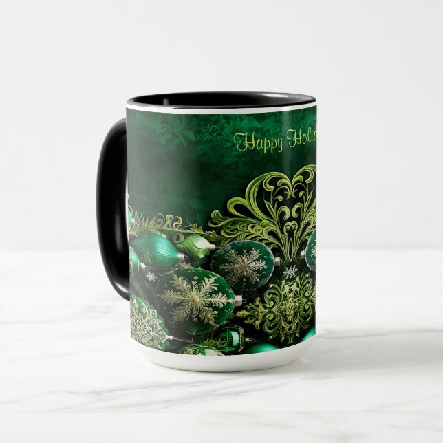 Caneca de Férias com Enfeites Decorativos Verdes (Frente Esquerda)