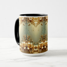 Caneca de Férias com Enfeites Florais Dourados