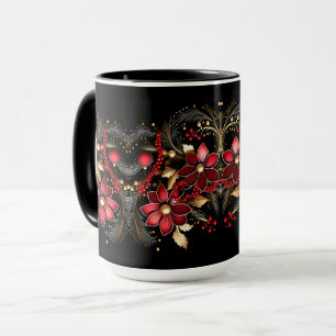 Caneca de Férias com Flores Decorativas Vermelhas