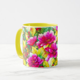 Caneca de Férias de Arte Floral de Azevinho e Rosa