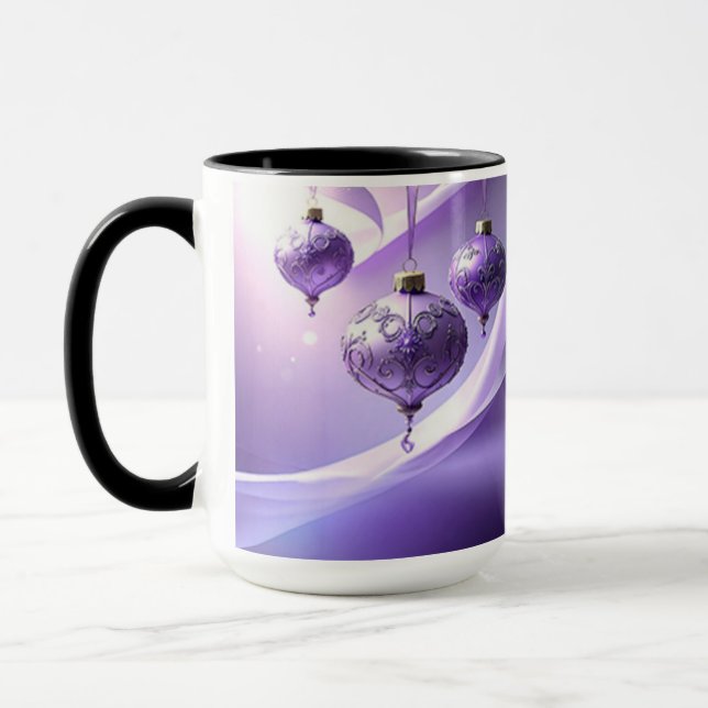 Caneca de Férias de Natal Bola Decorativa Roxa (Esquerda)