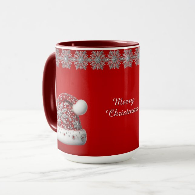 Caneca de Férias de Natal com Chapéu Vermelho de P (Frente Esquerda)