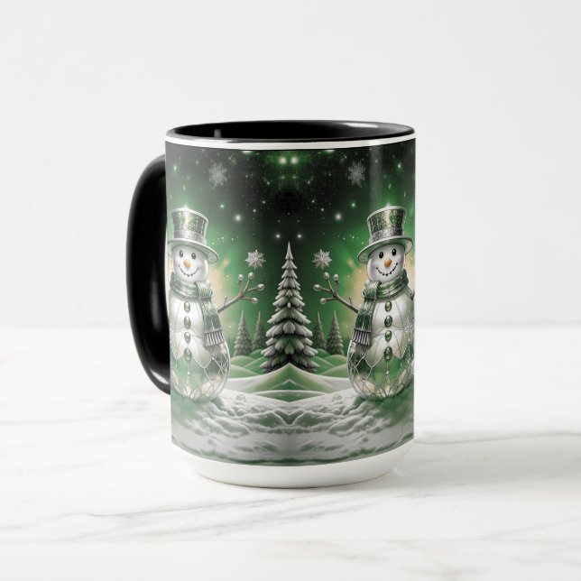 Caneca de Férias Flocos de Neve Boneco de Neve Ver (Frente Esquerda)
