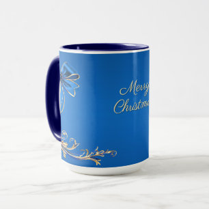 Caneca de Férias Flor Dourada Azul
