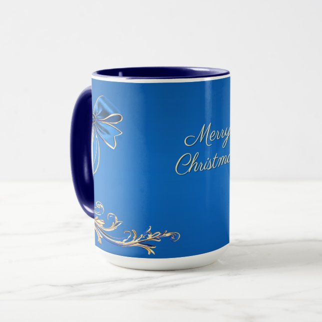 Caneca de Férias Flor Dourada Azul (Frente Esquerda)