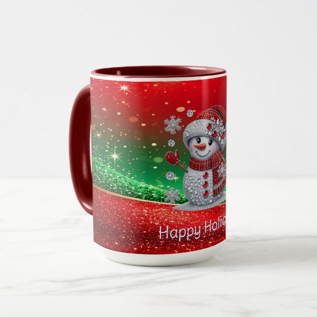 Caneca de Férias Homem de Neve com Rhinestones (Frente Esquerda)