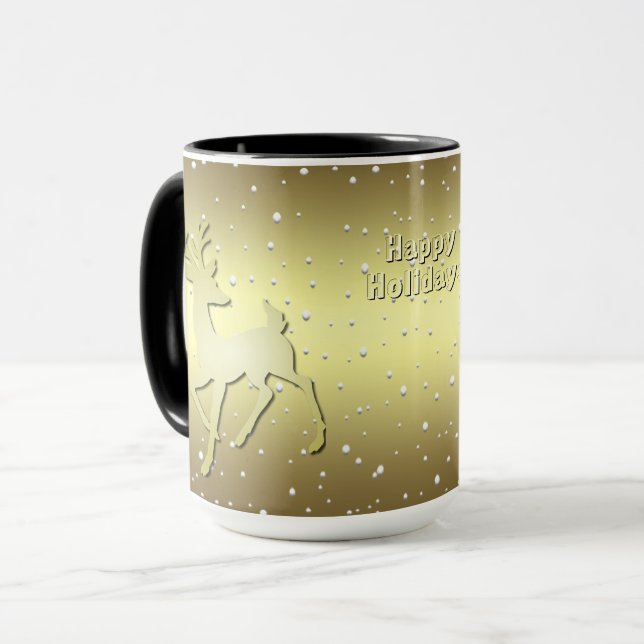Caneca de Férias Nevadas com Rena Dourada (Frente Esquerda)