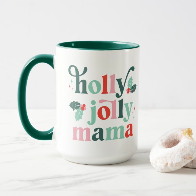 Caneca de Férias Retro Holly Jolly Mama (Com Donut)