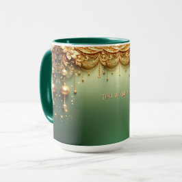 Caneca de Férias Verde Festiva com Enfeites Dourad