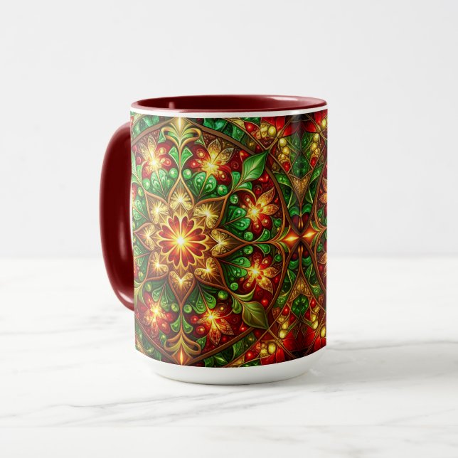 Caneca de Férias Vermelha Verde Decorativa (Frente Esquerda)