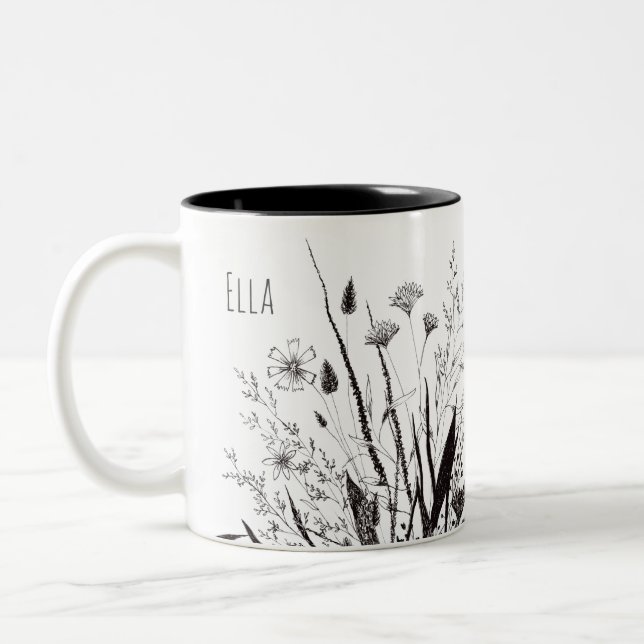 Caneca de Flor Selvagem Personalizada com Escritur (Esquerda)