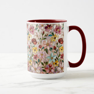 Caneca de Flor Silvestre Colorido Floral Botânico
