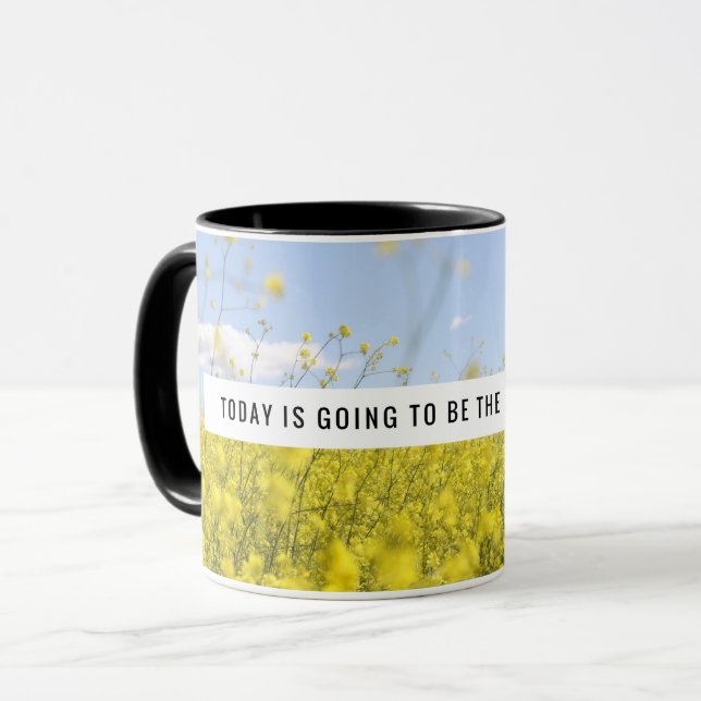 Caneca de Flores Amarelas Motivacionais (Frente Esquerda)