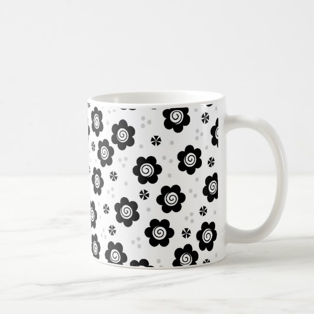Caneca de flores brancas e pretas (Direita)