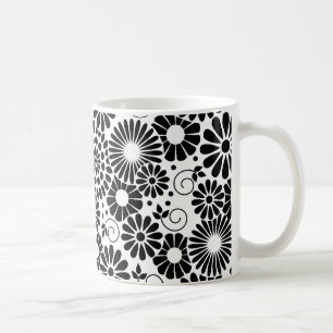 Caneca de flores brancas-pretas retrorreflectoras