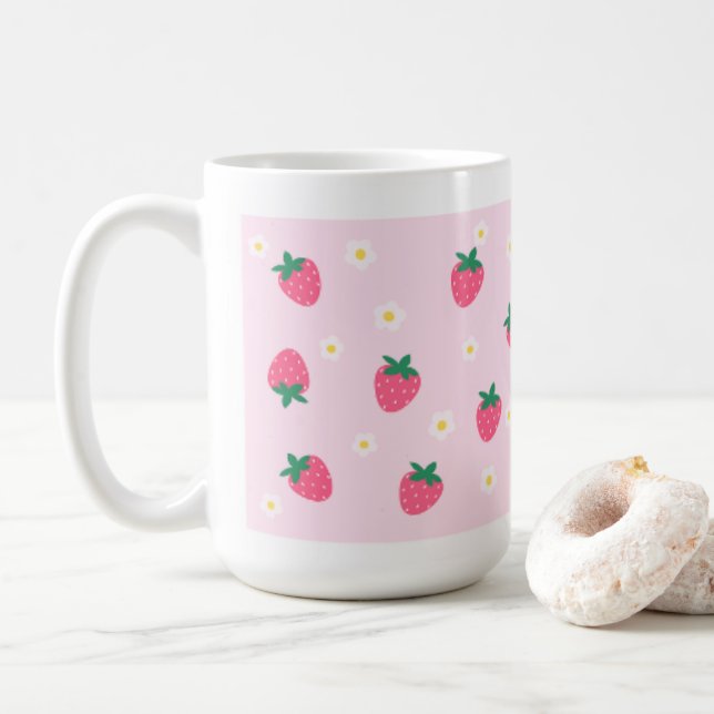 Caneca de flores de morango (Com Donut)