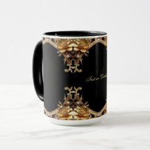 Caneca de Flores Decorativas Douradas
