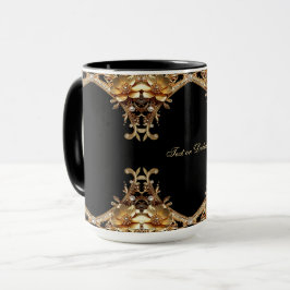 Caneca de Flores Decorativas Douradas