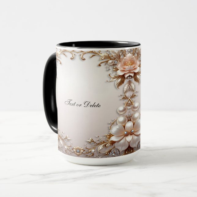 Caneca de Flores Rosa Suave e Branca (Frente Esquerda)