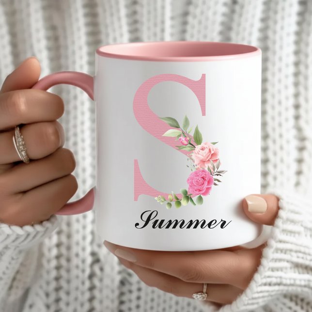 Caneca de Flores Rosas Personalizadas Presente do  (Custom Floral Rose Mug Bridal Shower Gift for Her, Rose Monogram Coffee Mug Bridesmaid Proposal Gift)