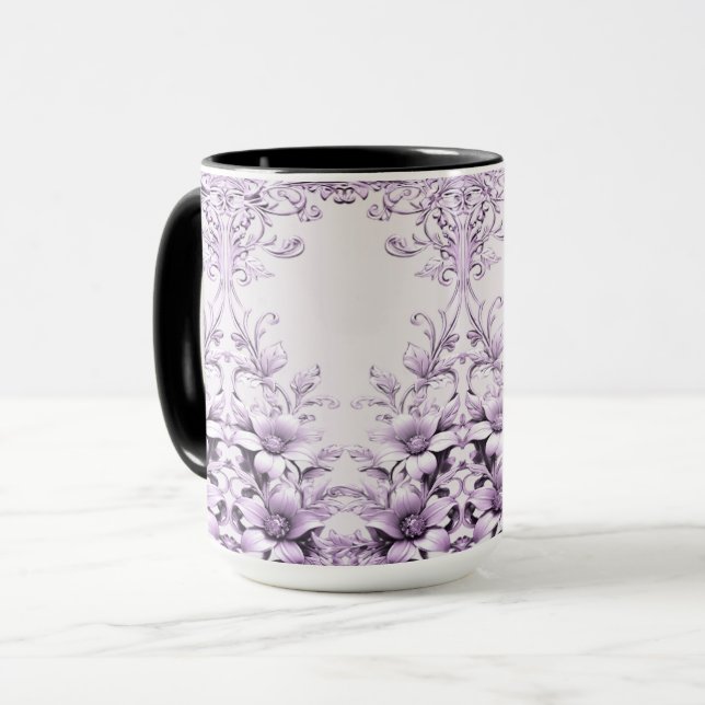 Caneca de Flores Roxas Elegantes (Frente Esquerda)