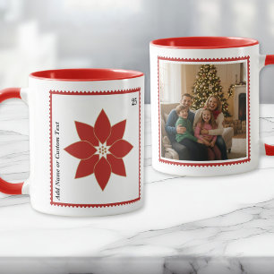 Caneca de Foto de Férias com Poinsettia Vermelha d