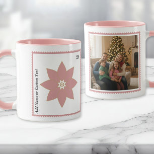 Caneca de Foto de Natal com Selos Postais e Poinse