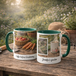 Caneca de foto do jardim da manhã café antes da ja
