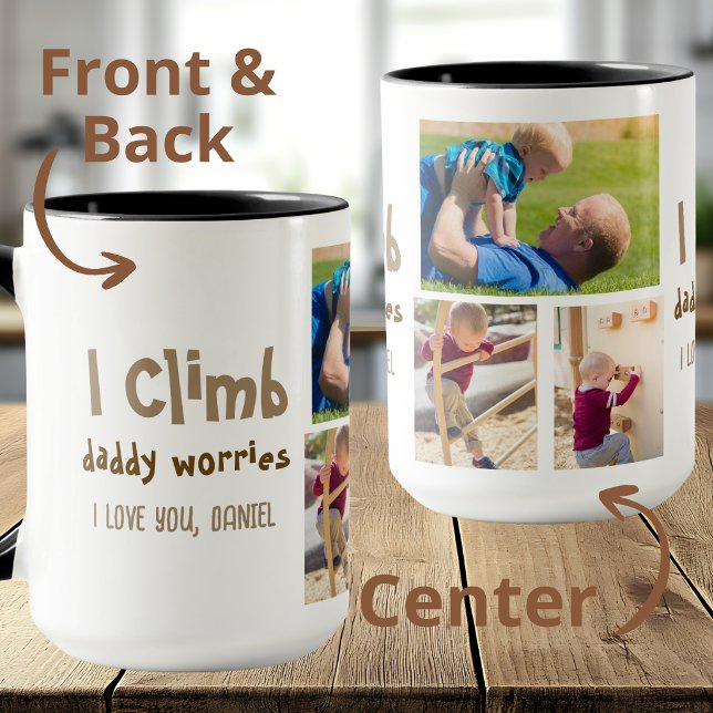 Caneca de Foto 'Eu Escalo, Papai se Preocupa' (Criador carregado)