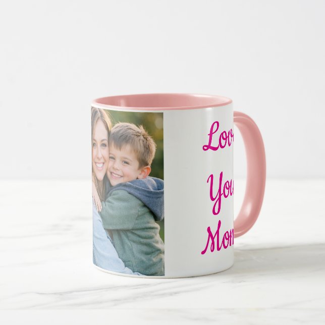 Caneca de Foto Personalizada Ama Você Mãe | Rosa e (Frente Esquerda)
