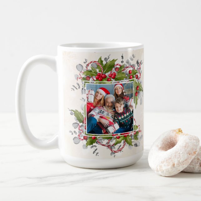 Caneca de Fotografia de Natal Holly Branch (Com Donut)