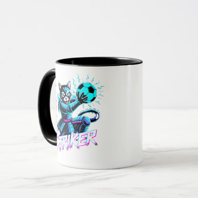 Caneca de Futebol de Gato Samurai Cyberpunk (Frente Esquerda)