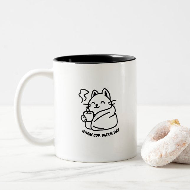 Caneca de Gato Aconchegante, Dia Quente – Xícara d (Com Donut)