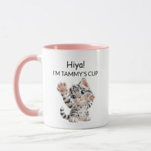 Caneca de Gato Atigrado Fofo Acenando Personaliz