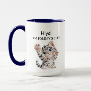 Caneca de Gato Atigrado Fofo Acenando Personaliz