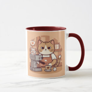 Caneca de Gato Barista de Desenho Animado Engraçad