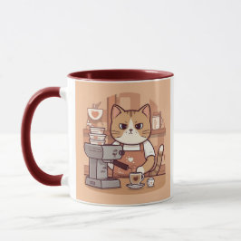 Caneca de Gato Barista de Desenho Animado Engraçad