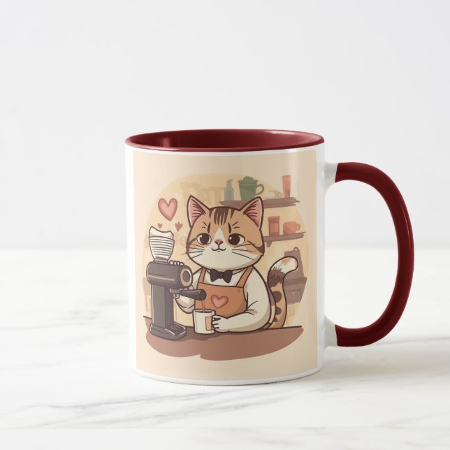 Caneca de Gato Barista de Desenho Animado Engraçad (Direita)