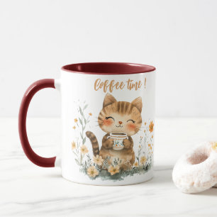 Caneca de Gato de Desenho Animado Fofo que Ama Caf