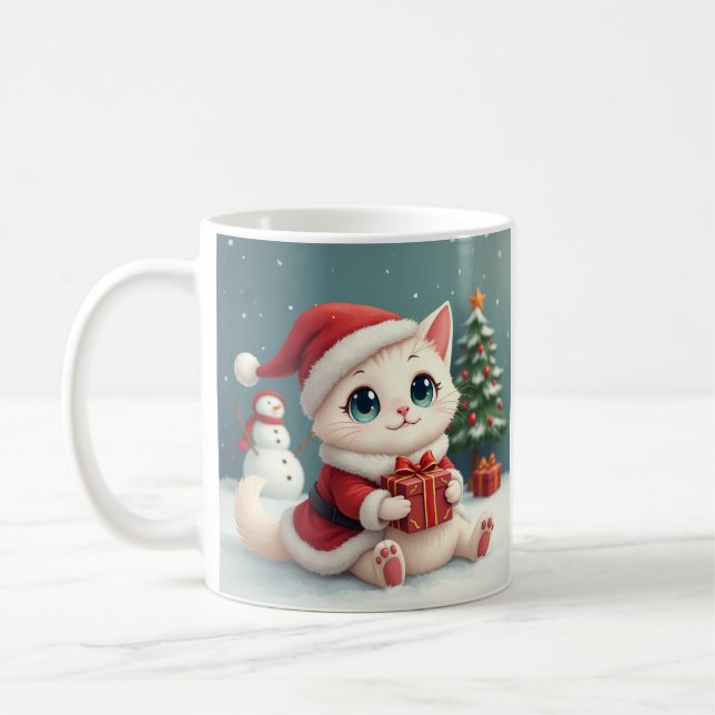 Caneca de Gato de Natal Branco (Esquerda)