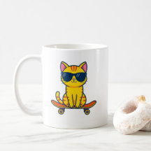Caneca de Gato de Skate Fofo – Café de Gatinho Div