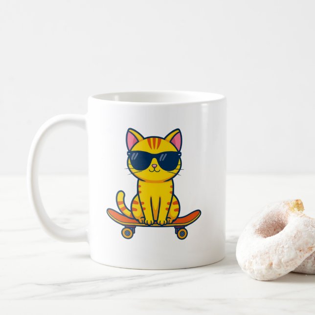 Caneca de Gato de Skate Fofo – Café de Gatinho Div (Com Donut)