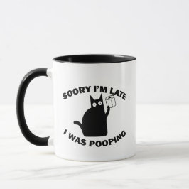 Caneca de Gato Engraçado Desculpe o Atraso Estava