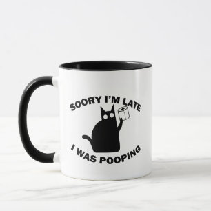 Caneca de Gato Engraçado Desculpe o Atraso Estava