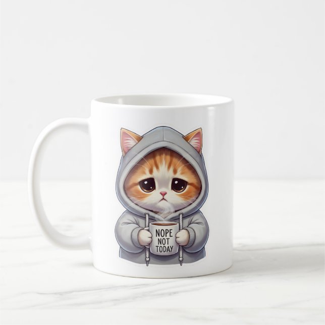 Caneca de Gato Engraçado Não Hoje Presente Xícara  (Esquerda)