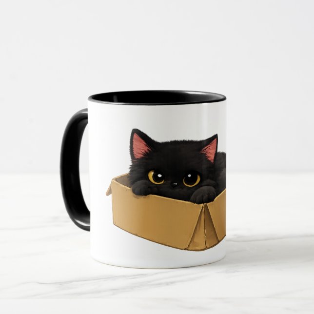 Caneca de Gato Preto na Caixa (Frente Esquerda)